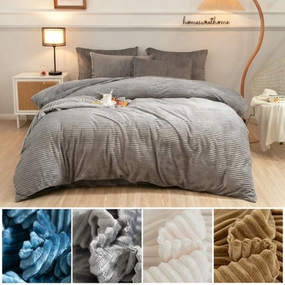 Set of 4 Coral Fleece Duvet Covers Soft Warm Comforter Cover Set Zipper Closure - Image 1 of 4