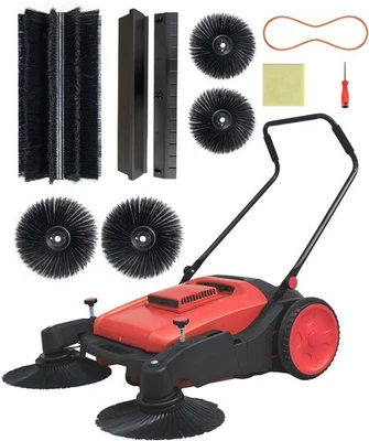 Walk-Behind Hand Push Floor Sweeper 41" Width 15 Gallon Waste Container Kit Red - Image 1 of 4
