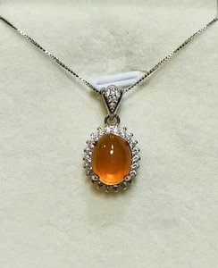 Collier pendentif opale de feu arc-en-ciel orange en argent sterling 925 - Photo 1/11