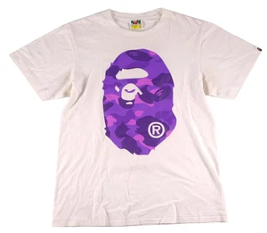 Camiseta blanca A BATHING APE Big Bape púrpura camuflada logotipo clásico GRANDE 100 % algodón - Imagen 1 de 14