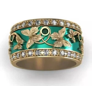 Gold-Plated Stainless Steel Green Butterfly Ring for Women, Simple Zircon - Picture 1 of 3