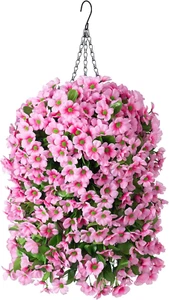 Artificial Hanging Violet Flowers with Basket for Outdoors Indoors Courtyard Dec - Picture 1 of 6