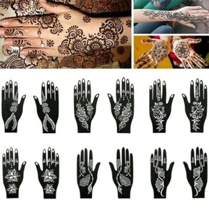 1 Paire Henné Tatouage Temporaire Pochoirs Main Autocollant Art Corporel Beauté - Picture 1 of 16