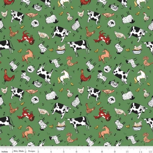 Farm Livin' Animal Toss Green C15181 100% Cotton Fabric by the half yd - Picture 1 of 4
