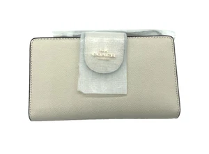 Coach Medium Corner Zip Wallet In Signature Canvas Gold White Chalk - Picture 1 of 3