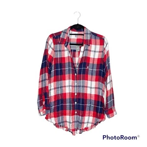 NWT Aerie Red Plaid Raw Hem Flannel Size XS - Picture 1 of 11