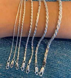 Collana catena corda taglio diamante argento sterling 925 Italia tutte le misure - Foto 1 di 11