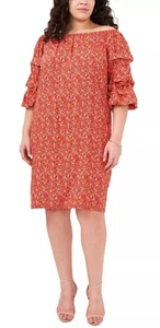 Vince Camuto Plus Size Printed Bubble-Sleeve Red Multi 3X dress - Picture 1 of 7