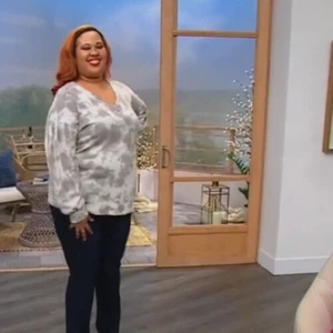 DG2 by Diane Gilman French Terry VNeck Tunic Sweatshirt, Gray, Large - Picture 1 of 3