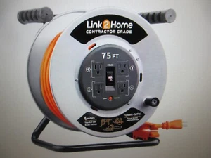 Link2Home 75 ft. 12/3 Extension Cord Storage Reel with 4 Grounded Outlets - Picture 1 of 4