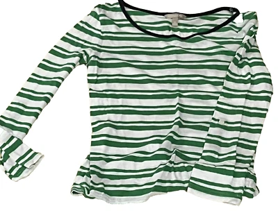 Camiseta Top Manga Larga BANANA REPUBLIC Verde Blanco Rayas Mujer Pequeña Preppy Foto 1 de 2