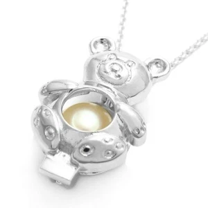 925 Sterling Silber Teddybär Perle Käfig Anhänger & Halskette - Bild 1 von 3