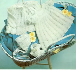 Baby Crochet Pattern copy dress bonnet booties jacket vintage 3 ply - Picture 1 of 3
