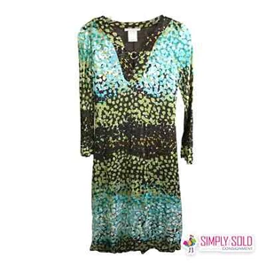 Papillon Blanc Women's A-Line Dress Long Sleeve V-Neck Blue Green Colorblock M - Picture 1 of 10