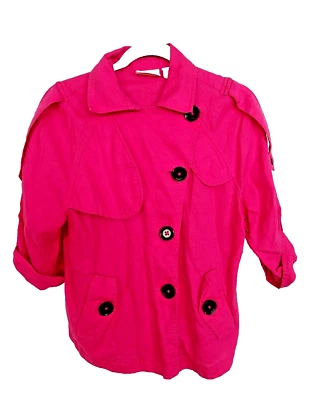 Blusa Chico's Lino Botón Top Raglán 3/4 Botón Pestaña Slv Rosa Caliente Talla 1 #15941 Foto 1 de 3