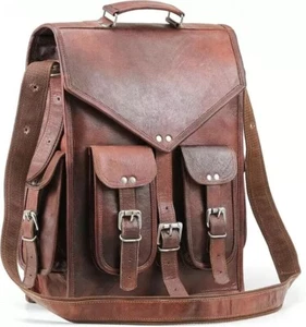 Leder Rucksack Laptoprucksack Vintage Echt Herren Schultasche Ranzen Reise - Bild 1 von 9