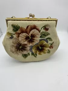 Vintage Switkes Handtasche Handtasche 1950er Jahre Nadelspitze Nadelarbeit Blumencreme - Bild 1 von 9