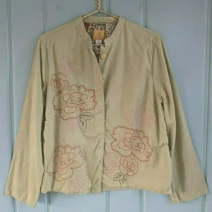 Ruby Rd Womens 10 Jacket Embroidered Floral Green Button Pockets 100% Cotton - Picture 1 of 10