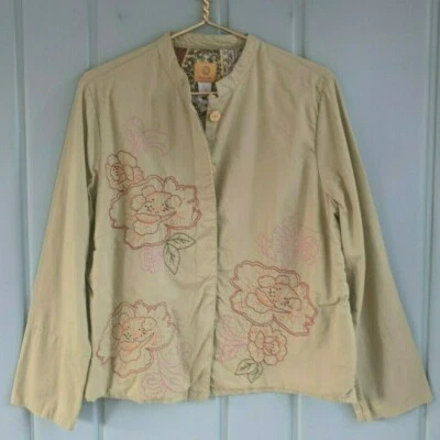 Ruby Rd Mujer 10 Chaqueta Bordada Floral Verde Bolsillos con Botones 100% Algodón Foto 1 de 4