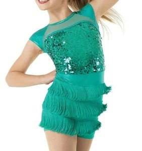 Weissman Costume #10178 Jazz Tap Recital Dance Fringe Green Child XXLC 18/20 - Picture 1 of 2