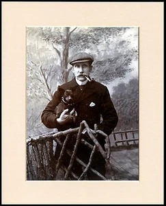 ENGLISH TOY TERRIER EDWARDIAN GENTLEMAN AND HIS DOG PRINT MOUNTED READY TO FRAME - Picture 1 of 1