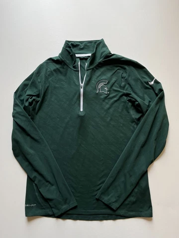 Nike Michigan State Spartans Sweatshirt Mens Small Green Dri-Fit 1/4 Zip NCAA Cover