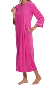 Miss Elaine Essentials Damen Fuchsia 3/4 Ärmel Reißverschluss Morgenmantel Petite Medium Neu mit Etikett - Bild 1 von 11
