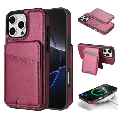For iPhone 16 15 Pro Max 14 13 12 Leather Mag Safe Magnetic Case Wallet Holder - Image 1 of 4