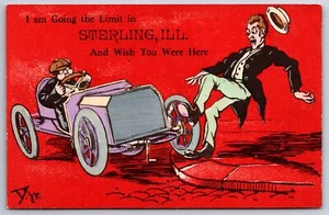 "Going the Limit" in Sterling Illinois Comic~Car Hit Curb~c1910 Donadini Jr - Picture 1 of 2