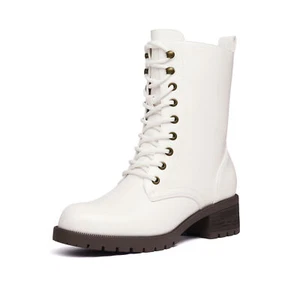Women Lace-up Combat Boots Mid-calf Military Winter Boot Round Toe Zipper - Picture 1 of 10