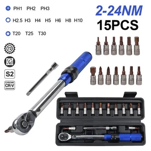15pcs Bicycle Bike 1/4 Inch Driver - Torque Wrench Allen Key Tools Socket Set - Picture 1 of 14