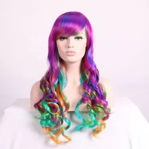 Lady Long Curly Wigs Fashion Cosplay Costume Hair Anime Rainbow Wavy Party Wig - Picture 1 of 6