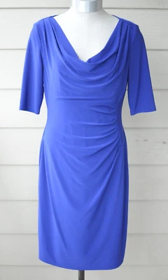 Lauren Ralph Lauren Dress Royal Blue Ruched Career Office Stretch Size 8P - Image 1 of 4