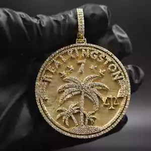 3 kt Rundschliff echter Moissanit individueller Kreis Herren Anhänger 14k Gelbgold plattiert - Bild 1 von 10