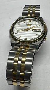 Seiko 5 White Dial Day/Date Auto 7s26 0571 Two Tone Vintage Men Watch (A100) - Picture 1 of 18