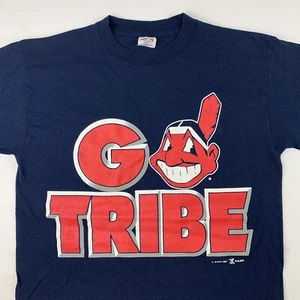 VTG 90s Cleveland Indians 1997 World Series Go Tribe T-Shirt Mens Large Roster - Picture 1 of 8