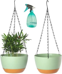 2 Pack Plastic Hanging Planters Set 8.3" Hanging Flower Plant Pot Drainage Hole - Picture 1 of 12