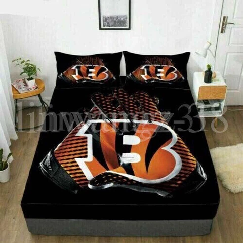 Cincinnati Bengals 3Pcs Fitted Sheet Bed Deep Pocket Mattress Cover Pillowcase Cover