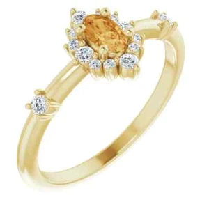 14K gelber natürlicher Citrin & 1/6 ctw natürlicher Diamant Halo-Stil Ring - Bild 1 von 3