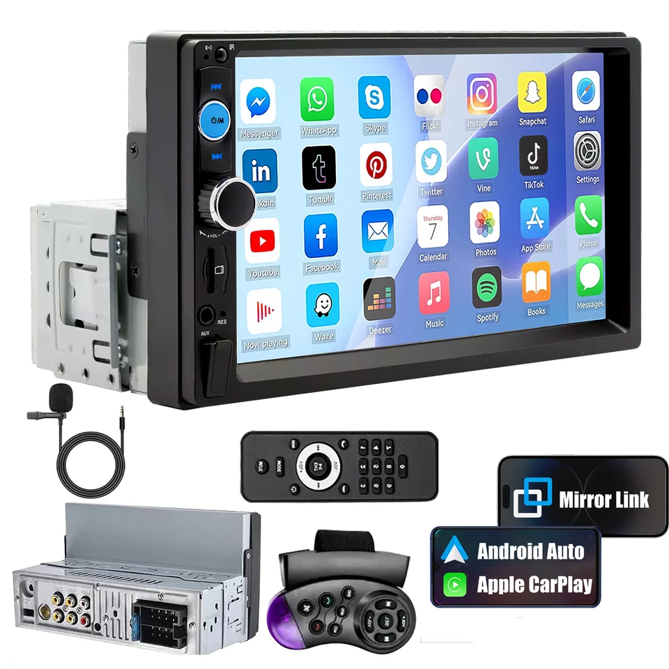 TATOODAA Single 1/2 Din Touch Screen Stereo Bluetooth Radio Car Apple/Android Carplay GPS