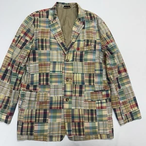 J Crew Madras Patchwork Sport Coat Blazer Mens Large Vintage Plaid Cotton EUC - Picture 1 of 15