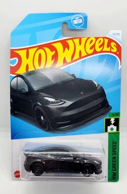 Hot Wheels Mattel Tesla Black Model Y HW Green Speed Toy EV Car New - Image 1 of 4