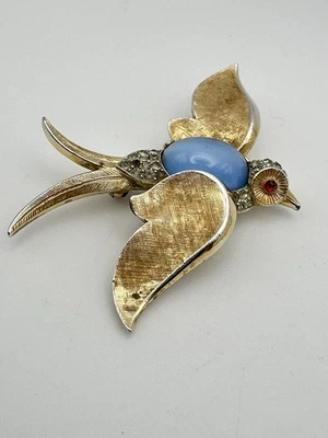 Crown TRIFARI Swallow Blue Jelly Belly Alfred Philippe Bird Vintage Pin Brooch - Image 1 of 4