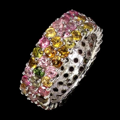 925 Sterling Silver Ring Round Tourmaline Natural Gemstone Jewelry Size 9 - Image 1 of 4