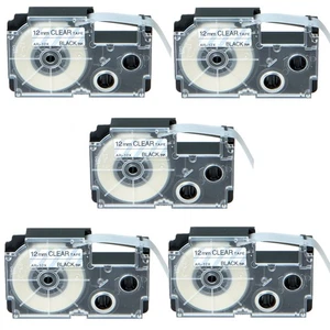 5PK 12mm Black on Clear Label Compatible with XR12X Casio XR-12X Tape 1/2" 8M - Picture 1 of 10