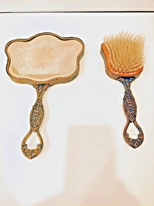 Juego de tocador vintage dorado espejo y cepillo Wedgwood estilo victoriano - Imagen 1 de 13