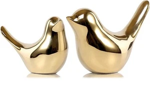 Small Birds Statues Gold Home Decor Modern Style Figurine Decor 12cmx10cm 2 Ct - Picture 1 of 4