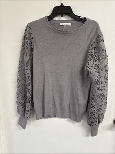 Siani Milano grau Blumen Spitzenärmel Pullover Viskose Mischung Rundhalsausschnitt Größe Small - Bild 1 von 9