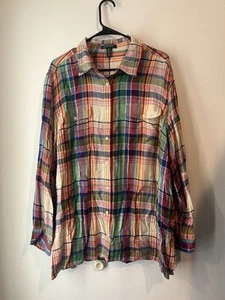 Lauren Ralph Lauren Plaid Flannel Tunic Size 3XL Womans Soft Rayon Lightweight - Picture 1 of 3