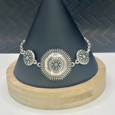 Brighton Telluride West Silver Turquoise Enamel Hammered Link Bracelet - Image 1 of 4